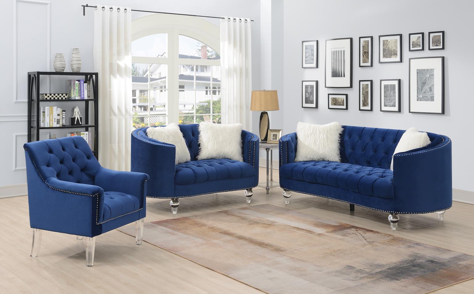 Navy W White Fur Pillows Acrylic Legs