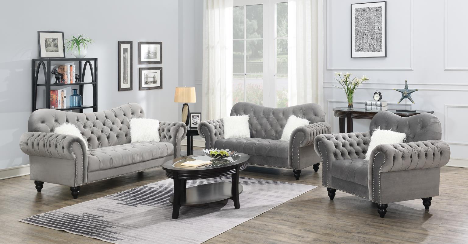 Gray W Two White Fur Pillows Wooden Legs