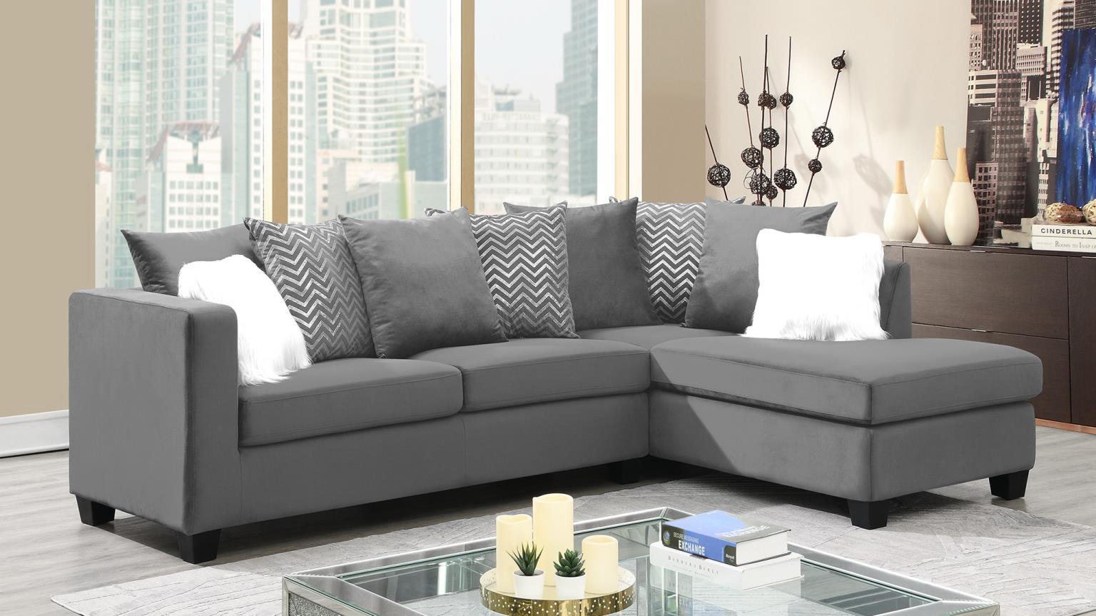 Gray Velvet 2 PC Sectional