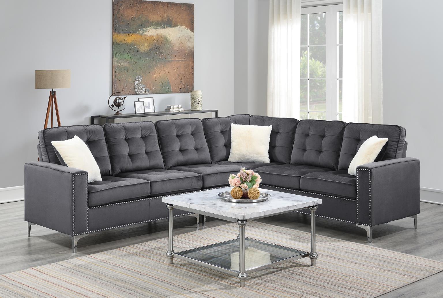 Dark Gray Velvet 4 PC Sectional