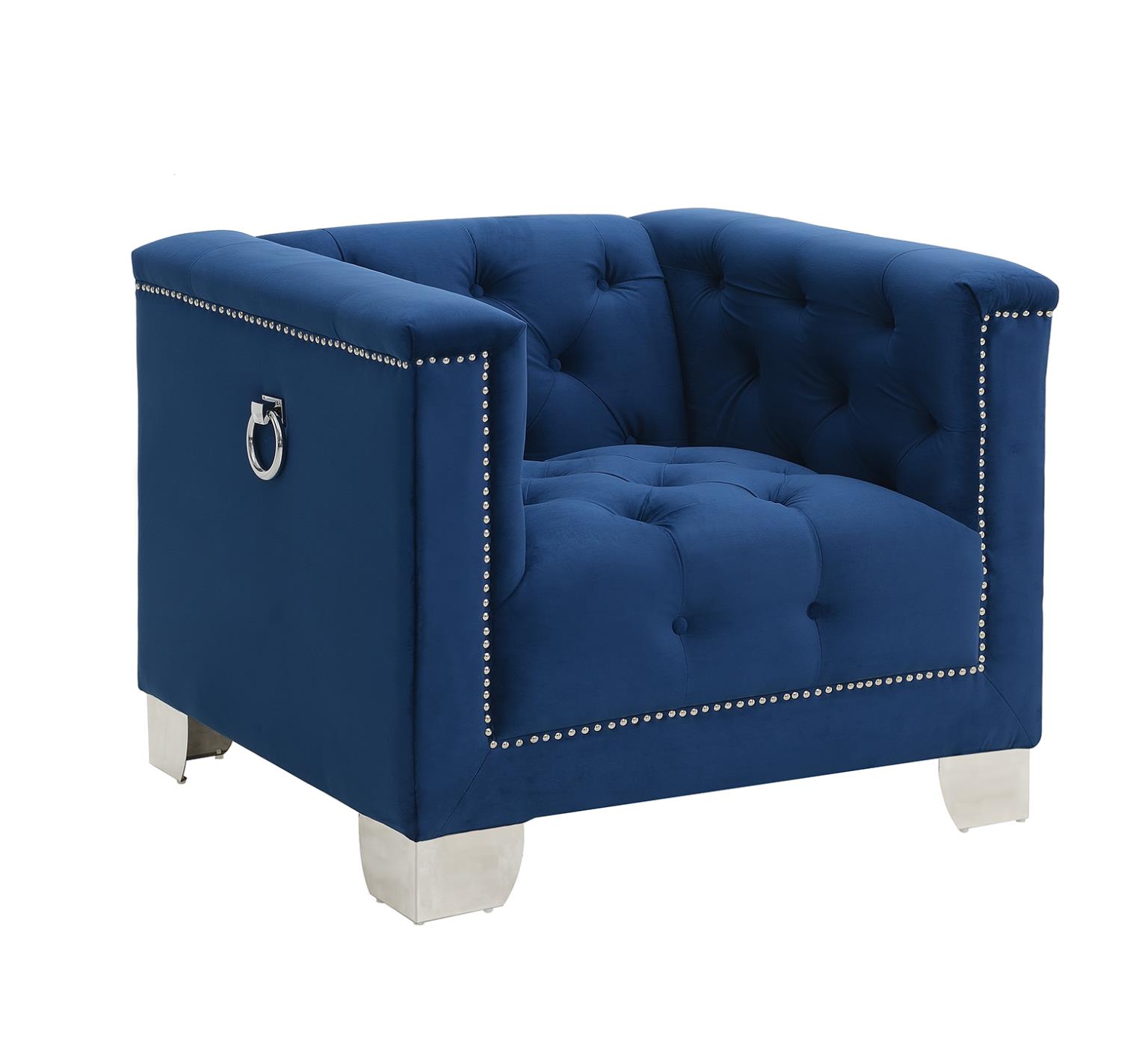 Navy Loveseat W/Two White Fur Pillows — photo 3
