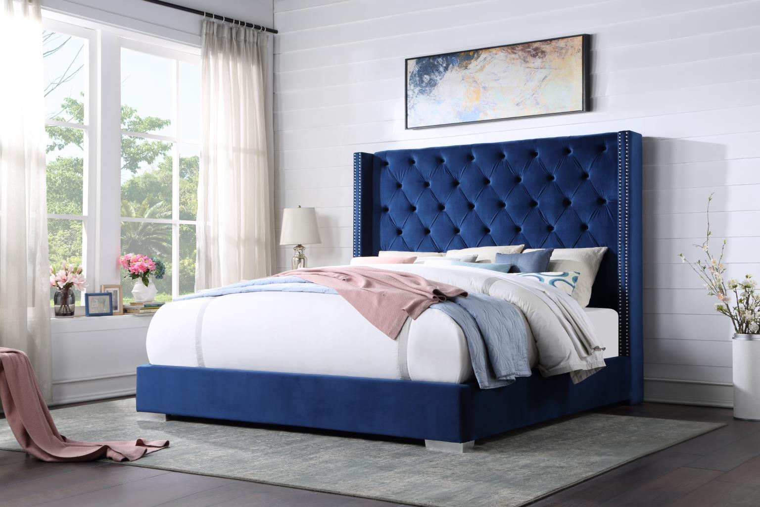 Blue Velvet Queen Bed