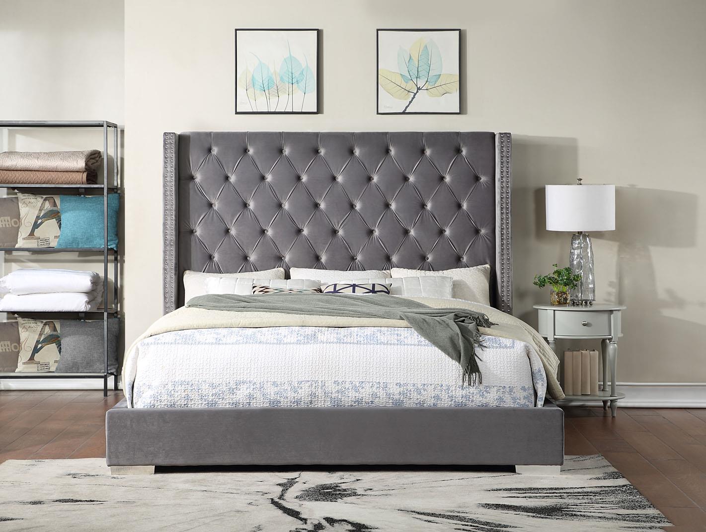 Gray Velvet Bed