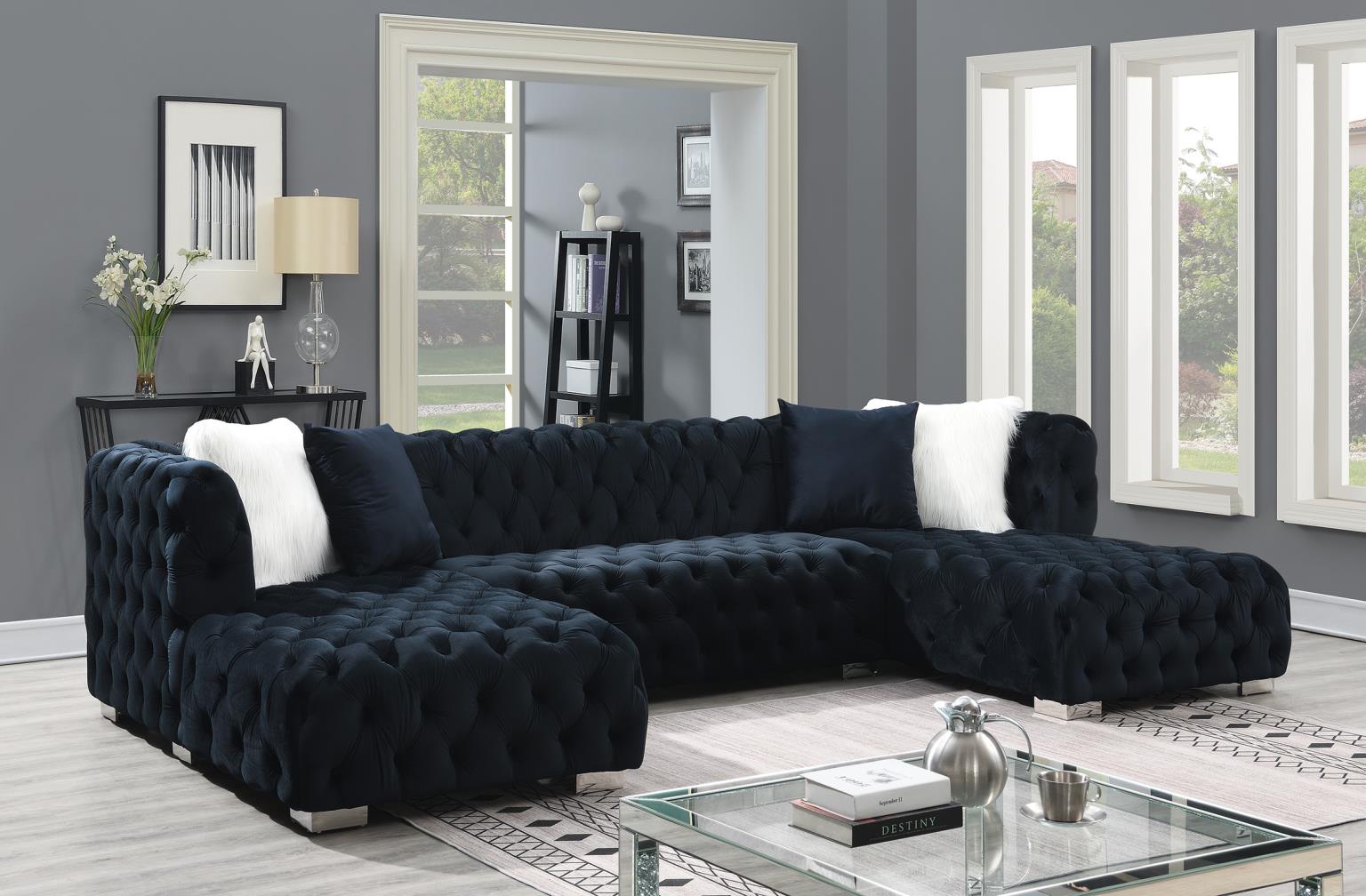 Black 3 PC Sectional (Two Chaises)