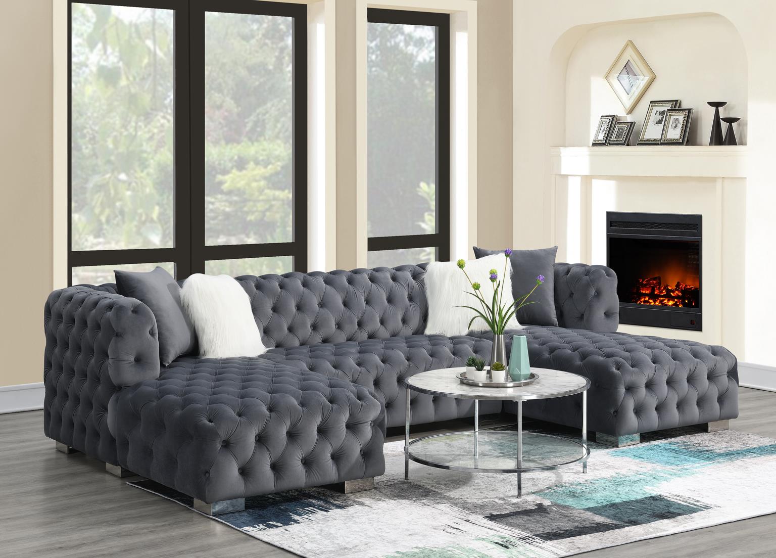 Dark Gray 3 PC Sectional (Two Chaises)