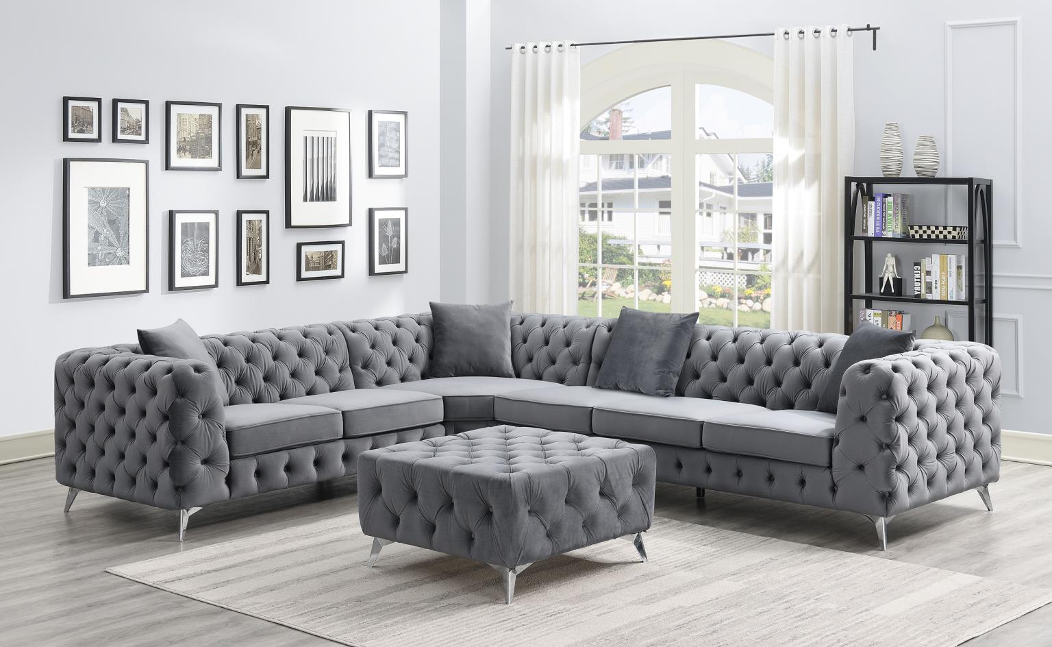 Dark Gray Velvet 3 PC Sectional