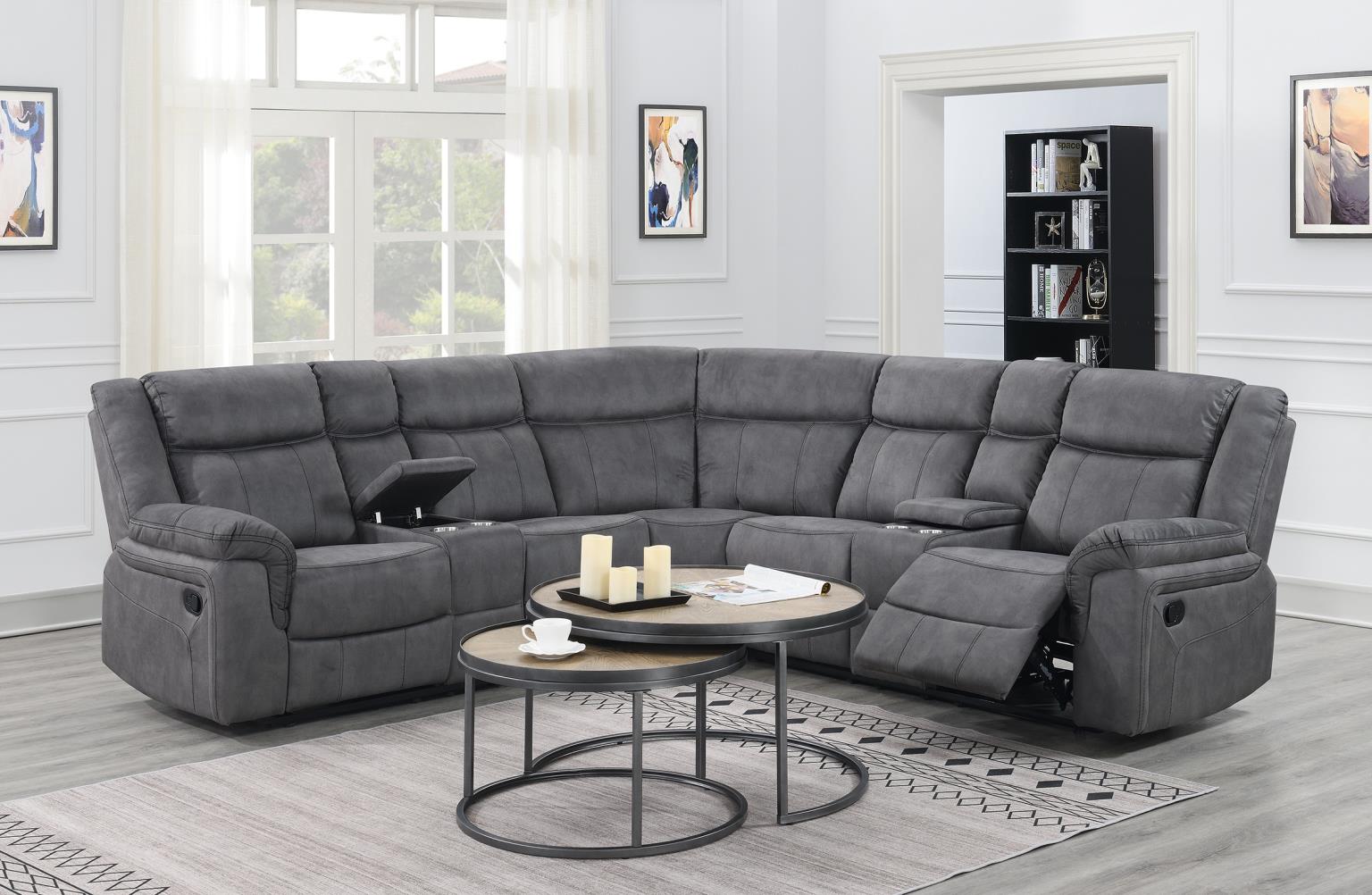 Gray Fabric 3 PC Reclining Sectional