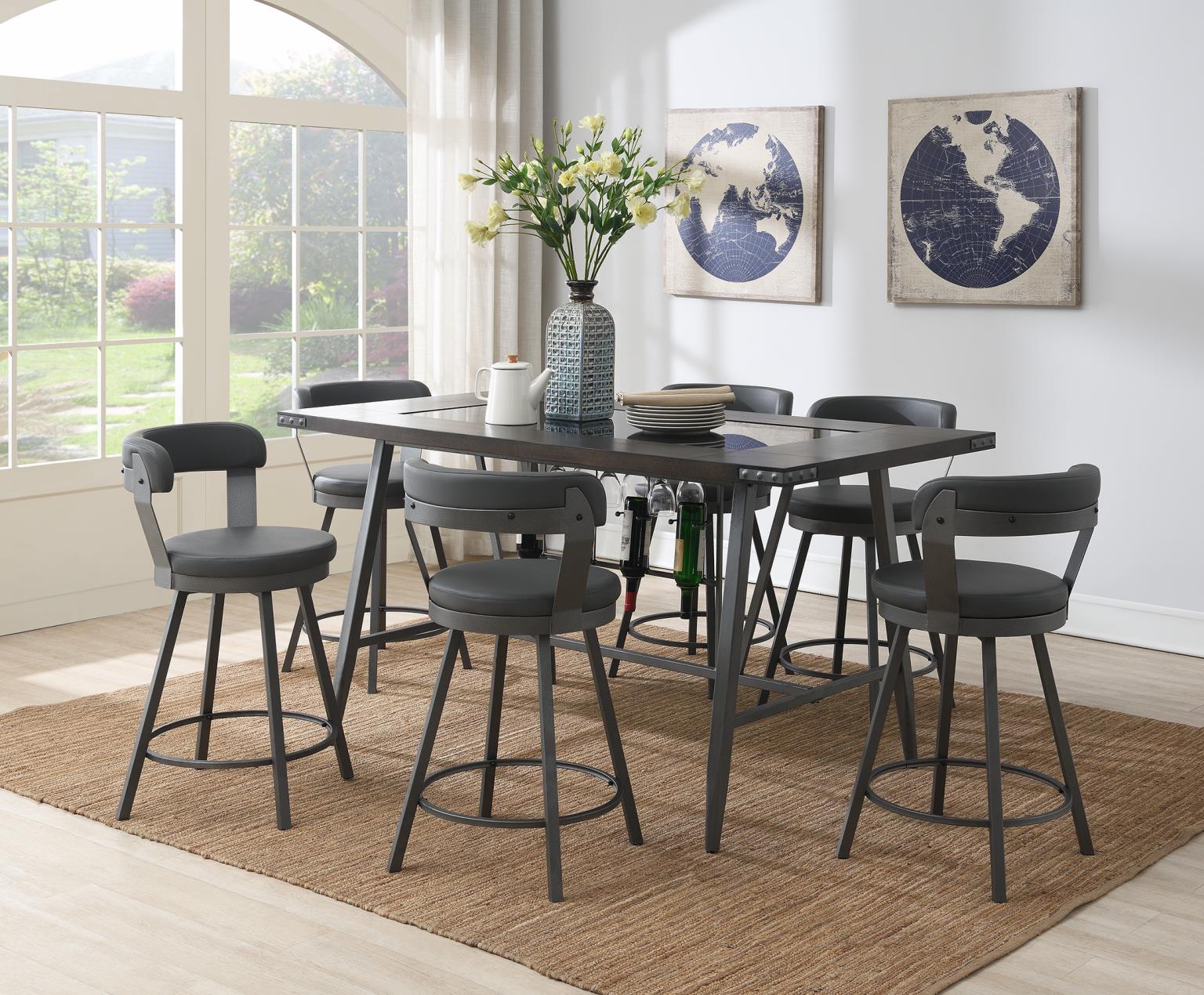 Table & 6 Gray Chairs
