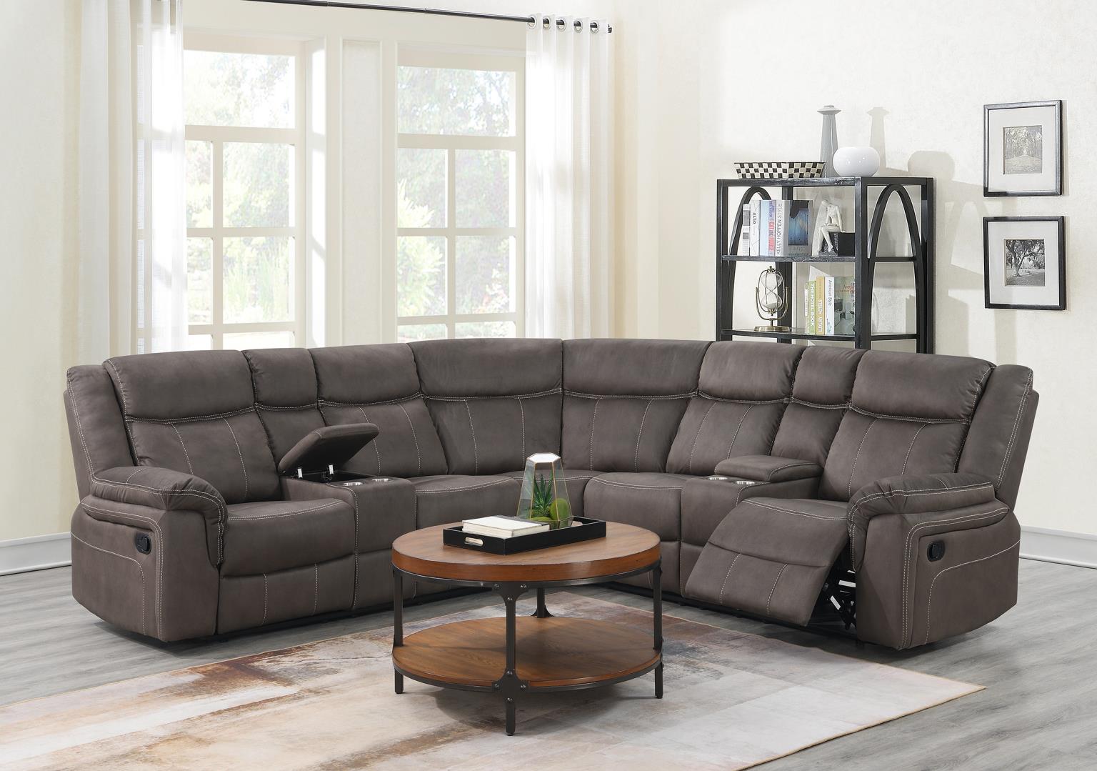 Brown Fabric 3 PC Reclining Sectional