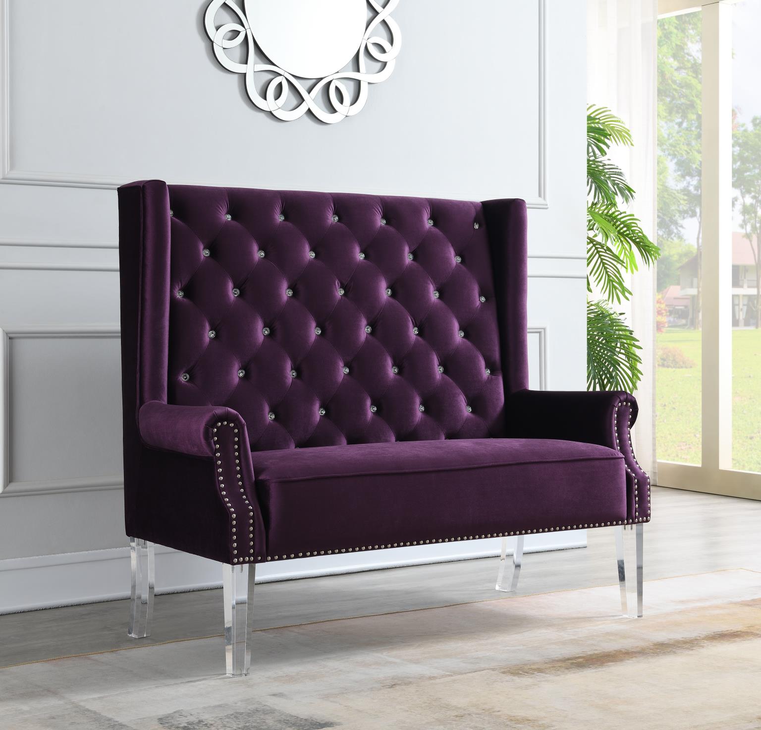 High Back Velvet Wing Bench W Acrylic Legs — photo 4