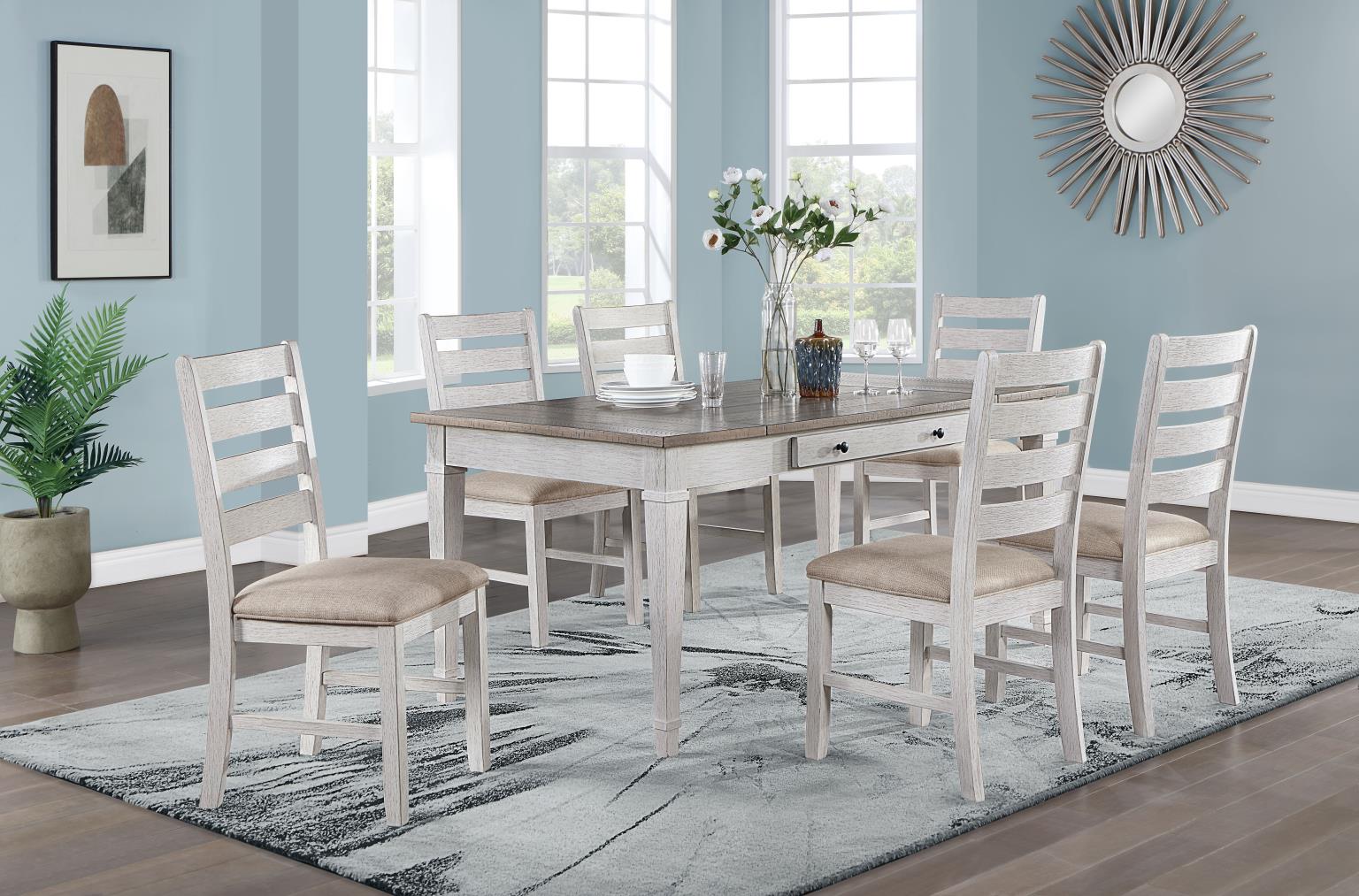 White/Light Brown Rectangular Dining Table W/Storage — photo 2