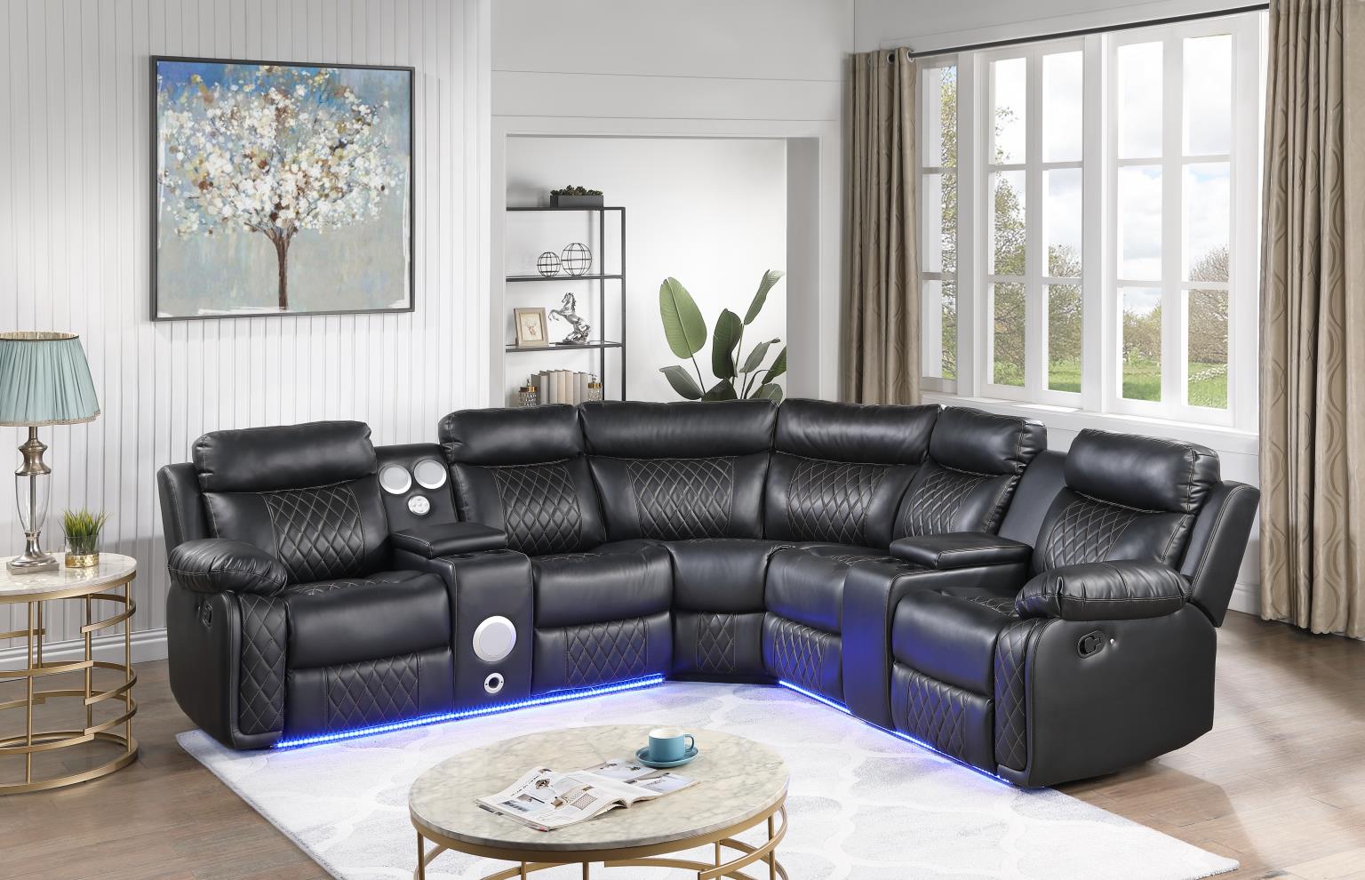 Black Motion 3 PC Sectional W/Bluetooth Speaker
