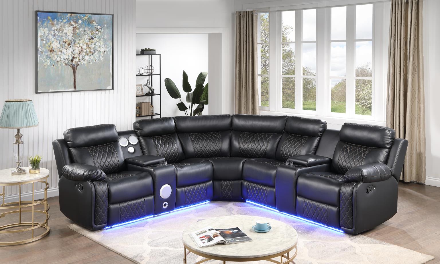 Black Motion 3 PC Sectional W/Bluetooth Speaker — photo 2