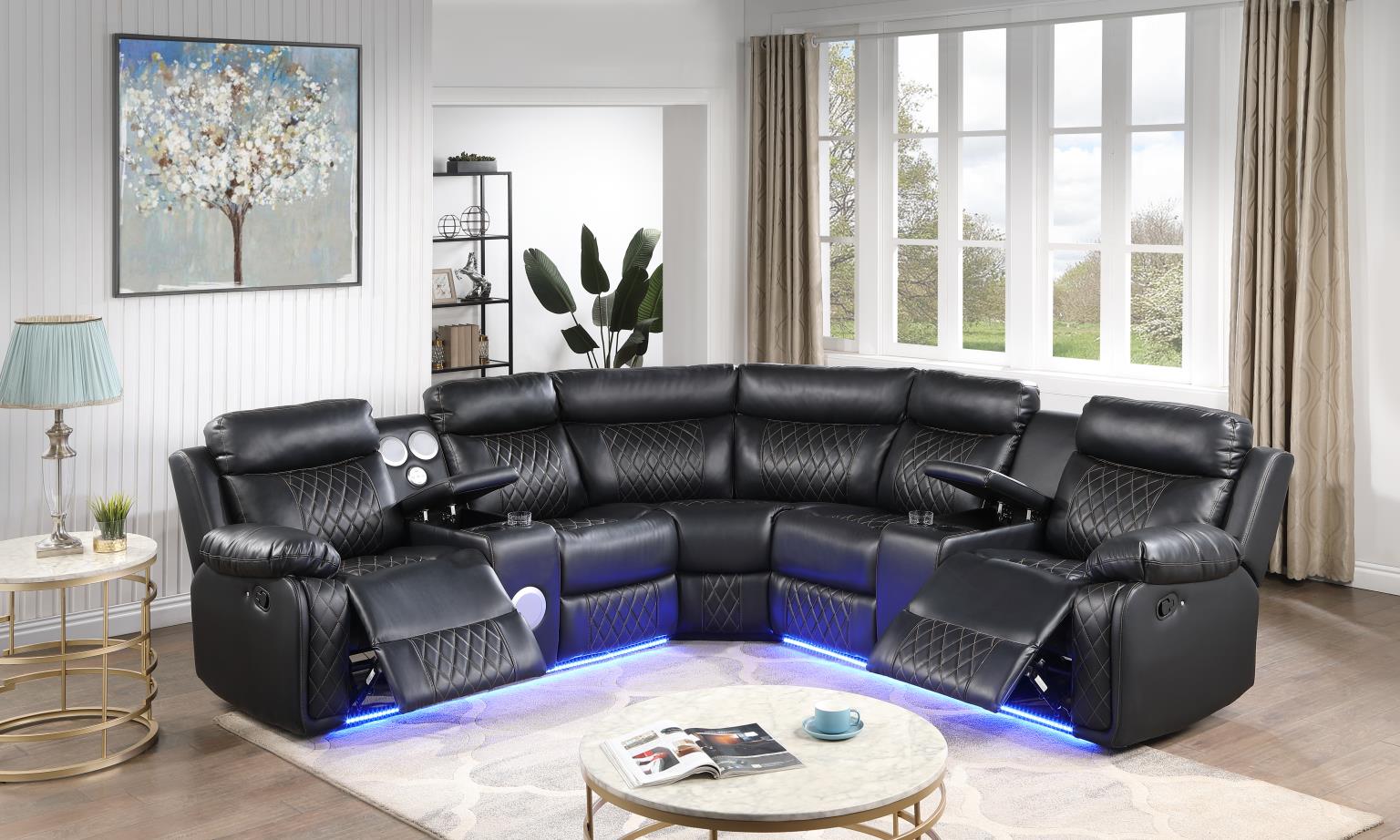 Black Motion 3 PC Sectional W/Bluetooth Speaker — photo 3