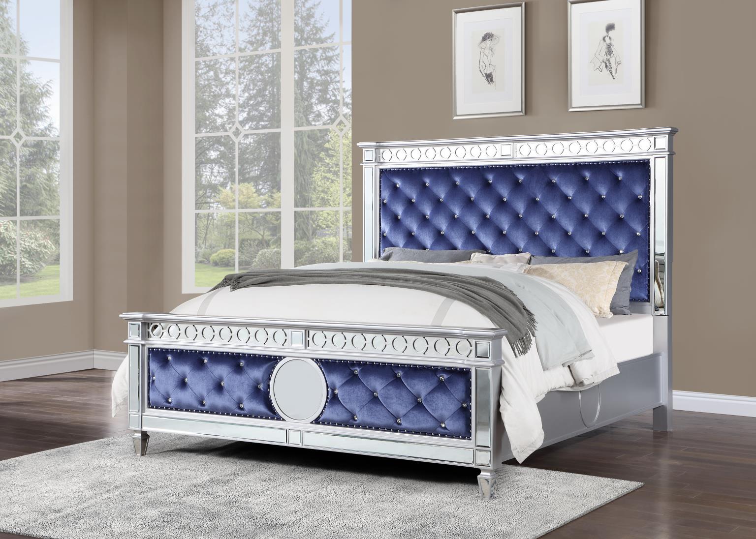 Blue Velvet Queen Bed