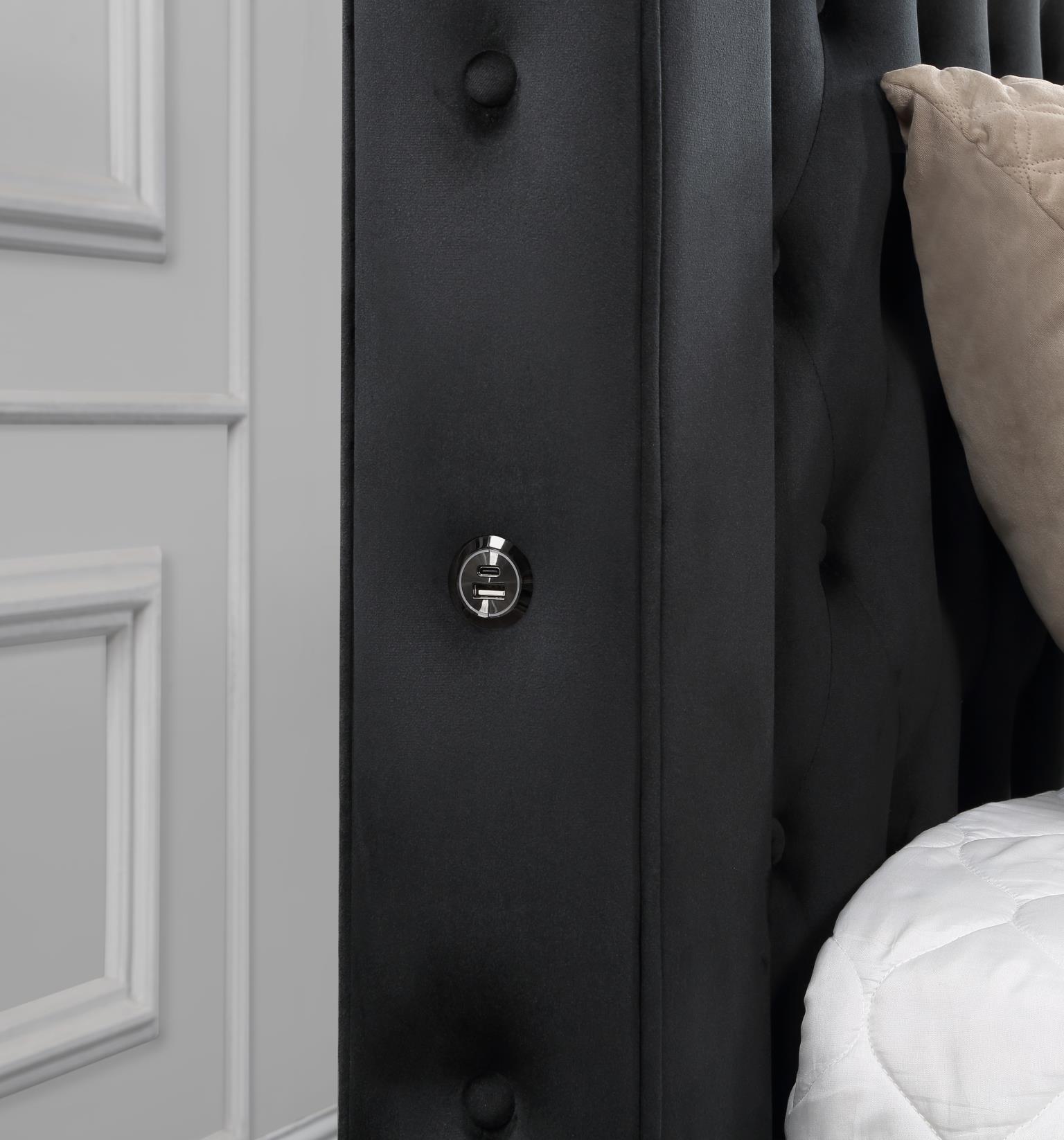 Black Velvet Canopy Bed W Bluetooth Speaker USB — photo 2