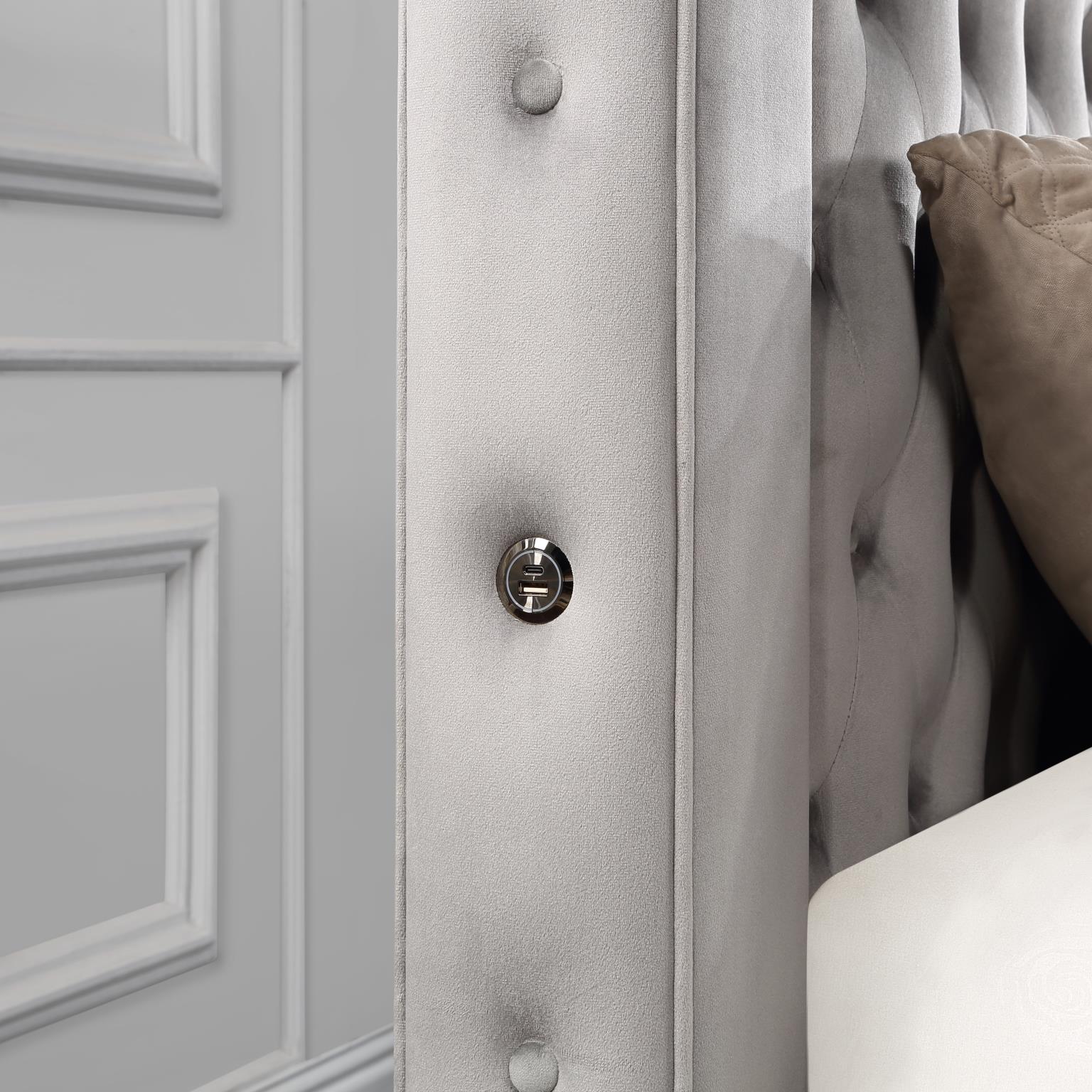 Gray Velvet Canopy Bed W Bluetooth Speaker USB — photo 2