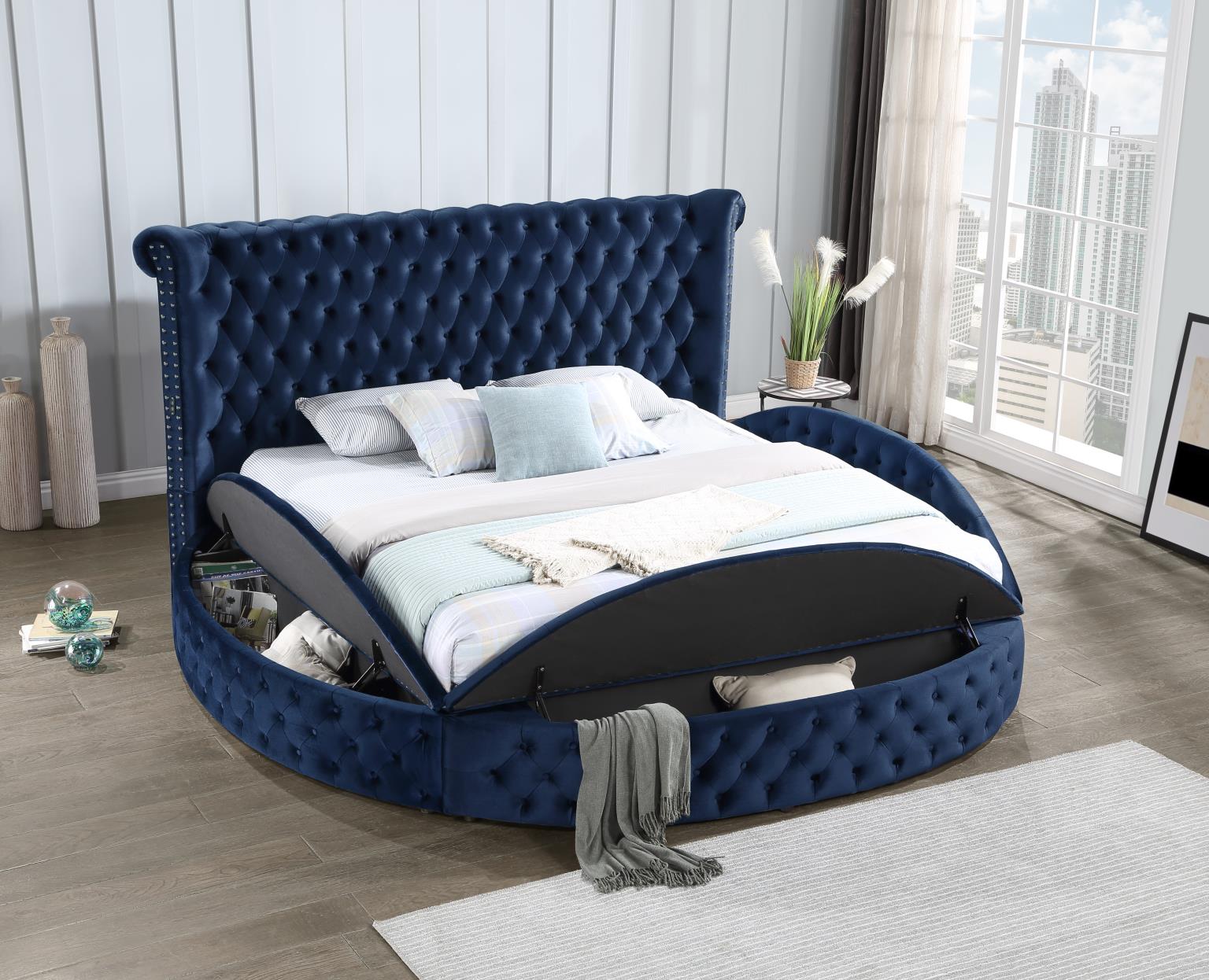 Blue Velvet Bed W Bluetooth Speaker USB