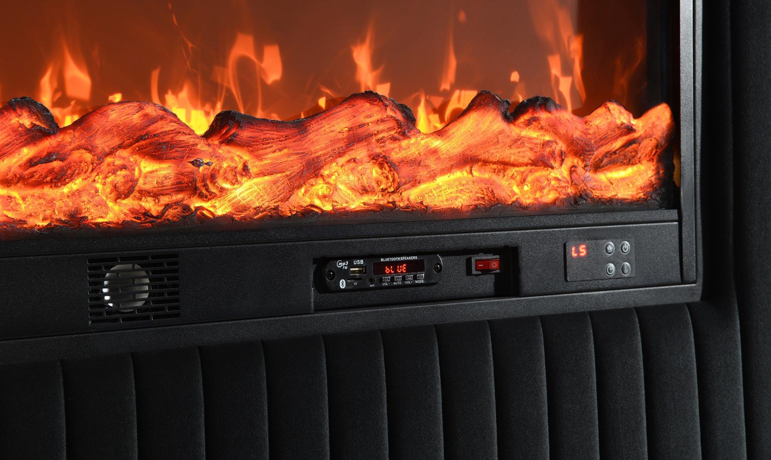 Black Velvet Bed W Fireplace Bluetooth Speaker USB — photo 3