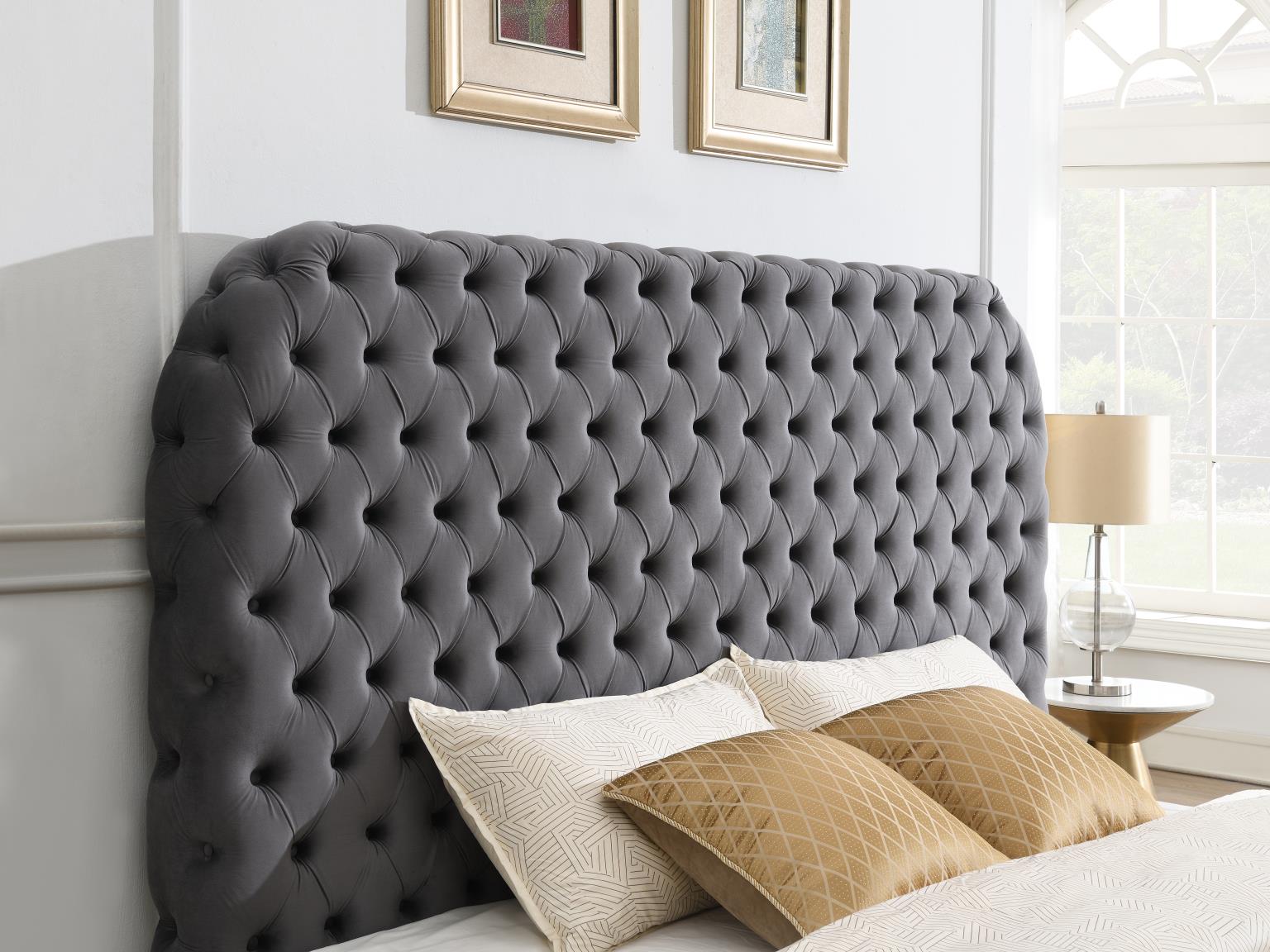 Gray Velvet Bed W Fireplace TV Mount Bluetooth Speaker USB — photo 7