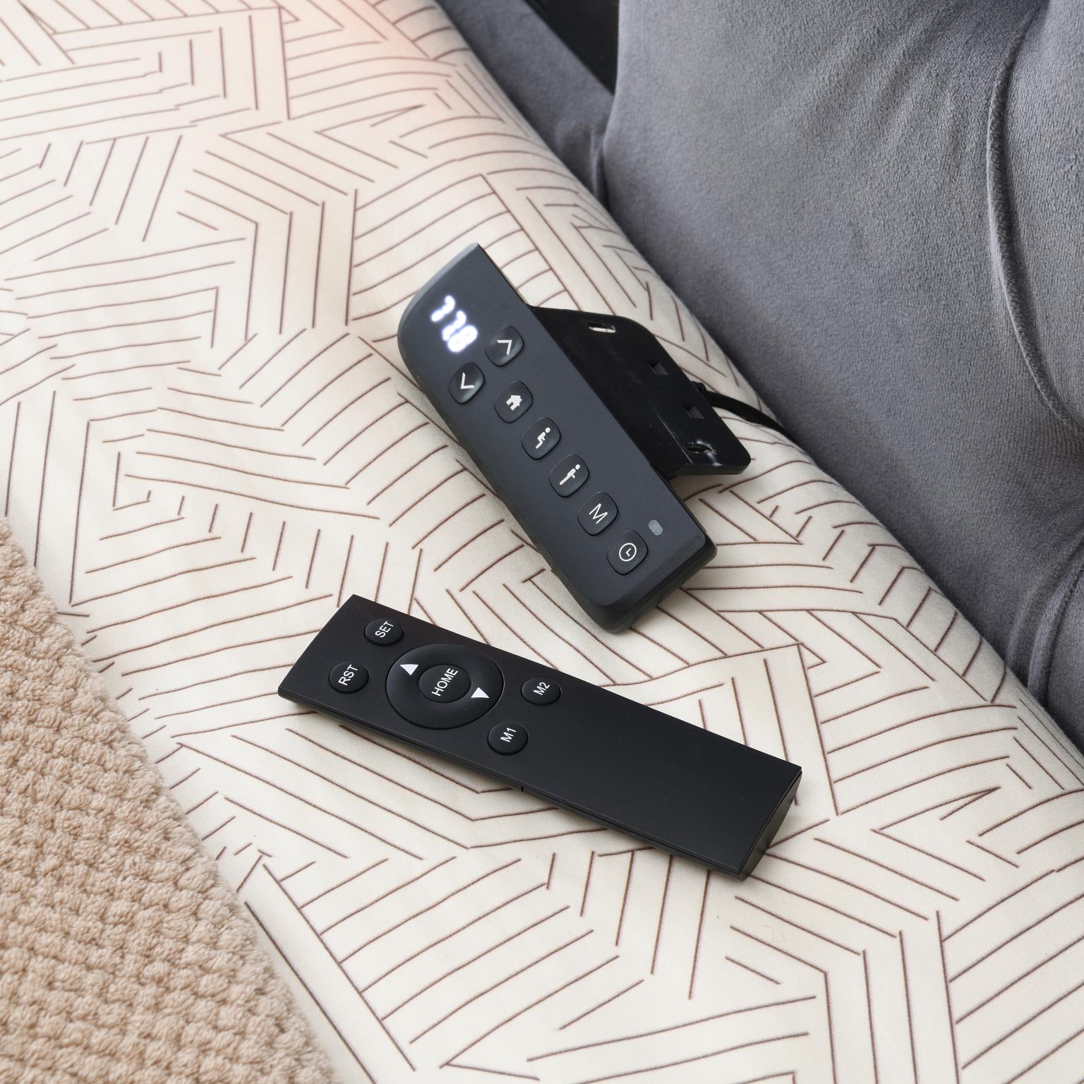 Gray Velvet Bed W Fireplace TV Mount Bluetooth Speaker USB — photo 6