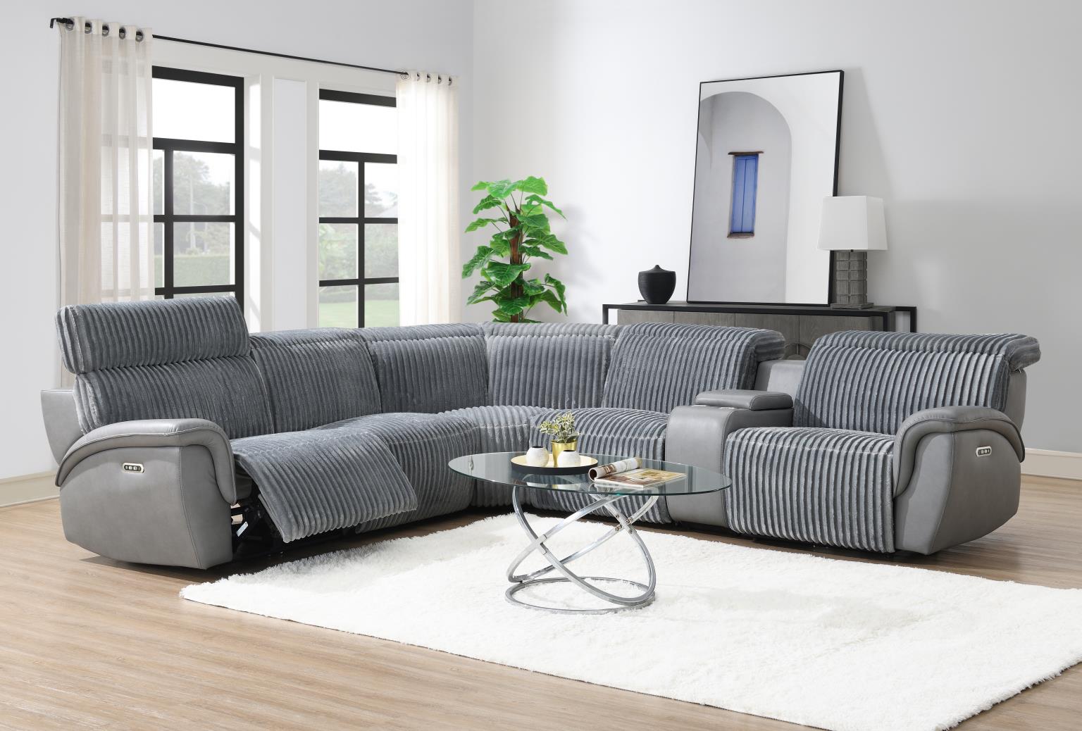 6 PC Gray Power Reclining Sectional W/Power Headrest