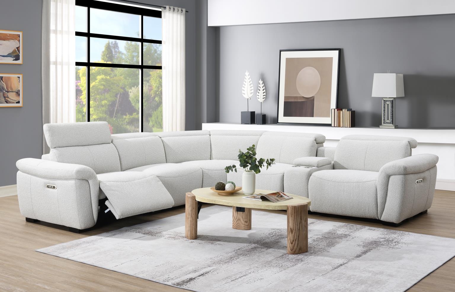 6 PC Beige Power Reclining Sectional W/Power Headrest