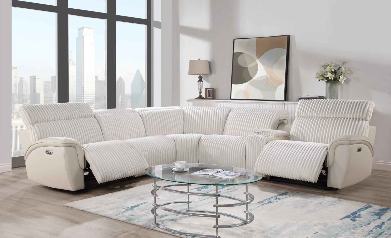 6 PC White Power Reclining Sectional W/Power Headrest — photo 2