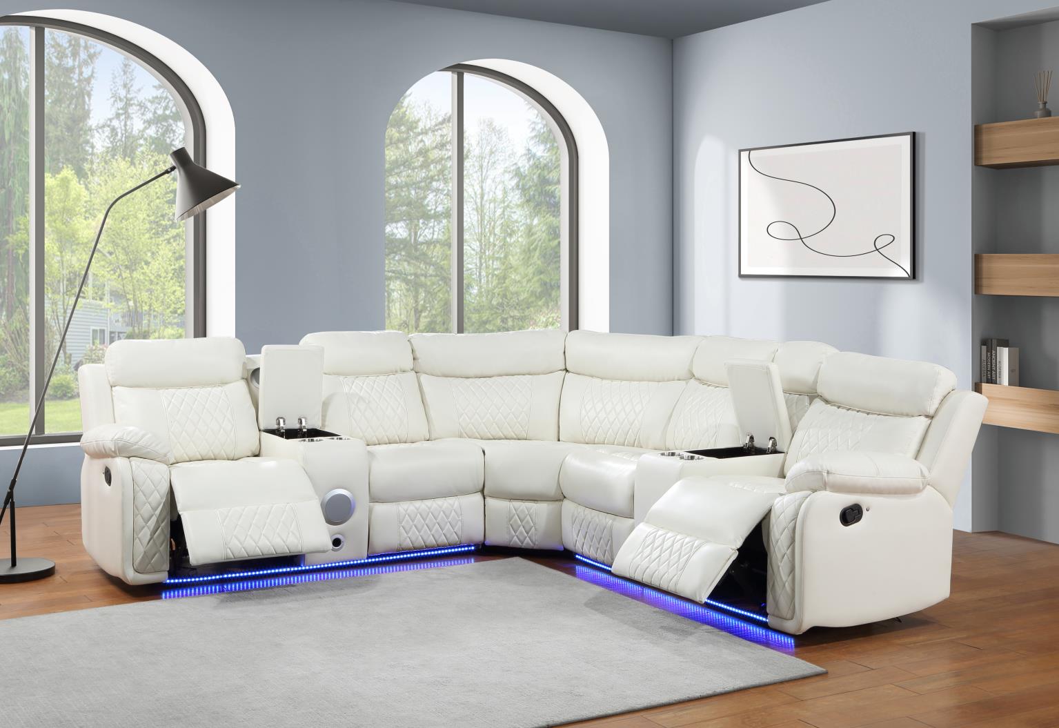 White Motion 3 PC Sectional W/Bluetooth Speaker — photo 2