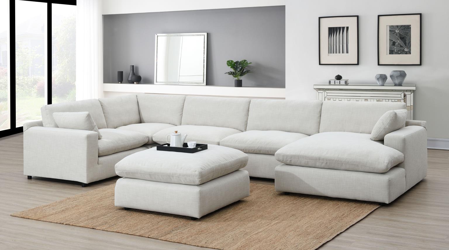6PC Set (3 Armless Chairs, 1 Right Chaise, 1 Laf Seat, 1 Wedge)