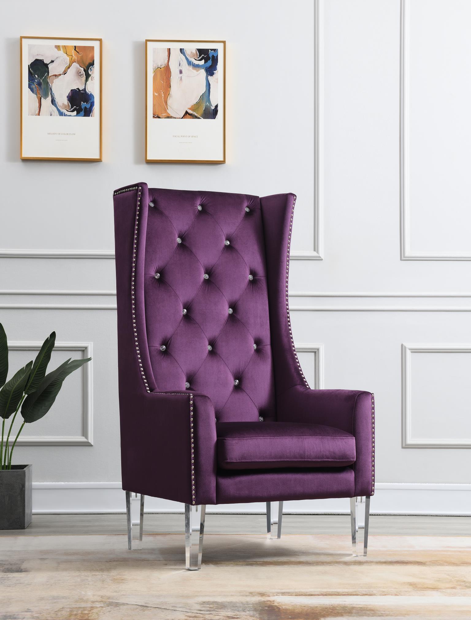 High Back Velvet Wing Chair W Acrylic Legs — photo 4