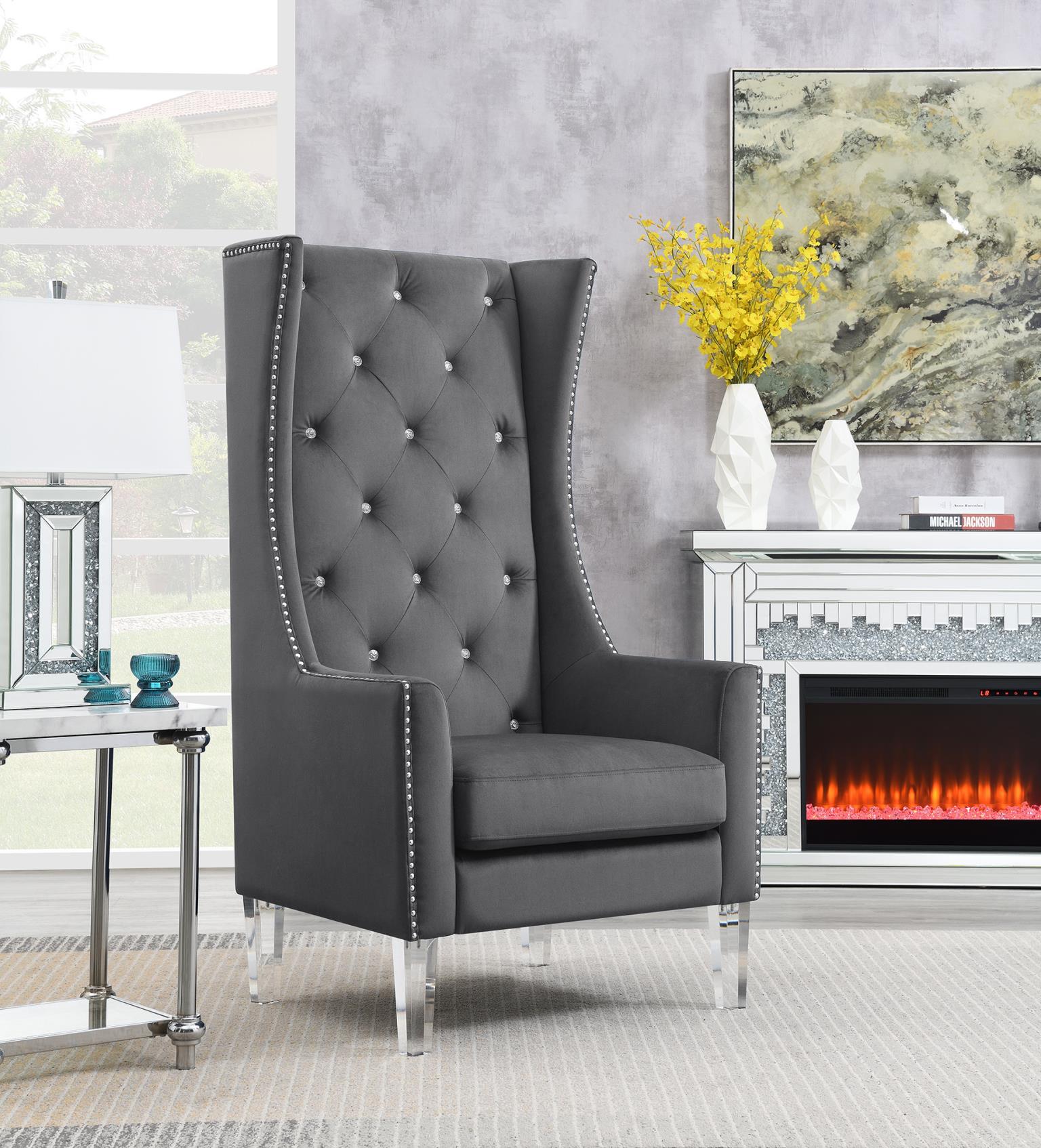 High Back Velvet Wing Chair W Acrylic Legs — photo 3