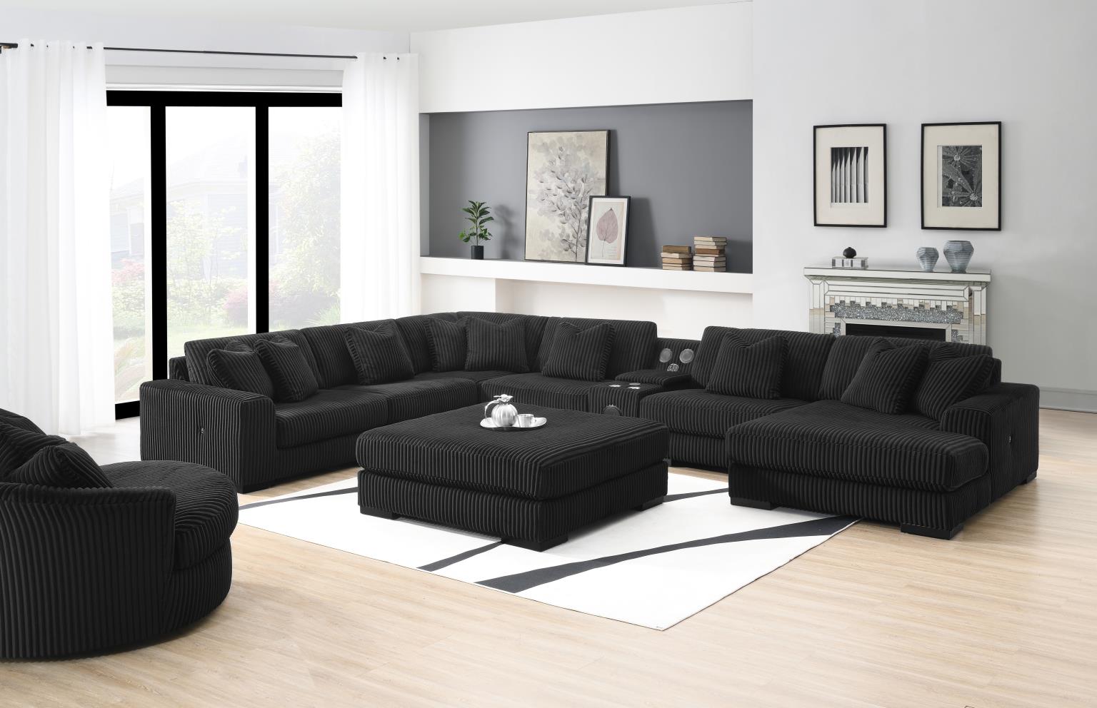 7PC Setional with Right Chaise As Shown in Main Photo (1 Rc + 3 Ac + 1 Laf + 1 W + 1 CN) - Without Ottoman)