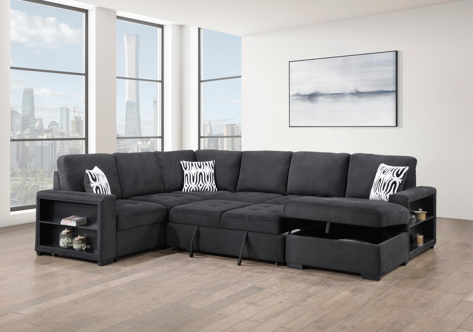 Black 3 PC Sectional W/USB (Type A+C) — photo 2