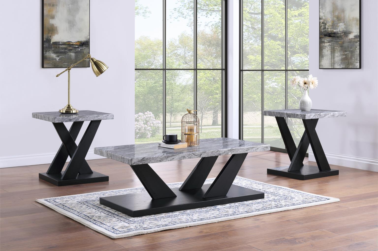 Gray Marble Top 3 Pk Table Set (3/CN)