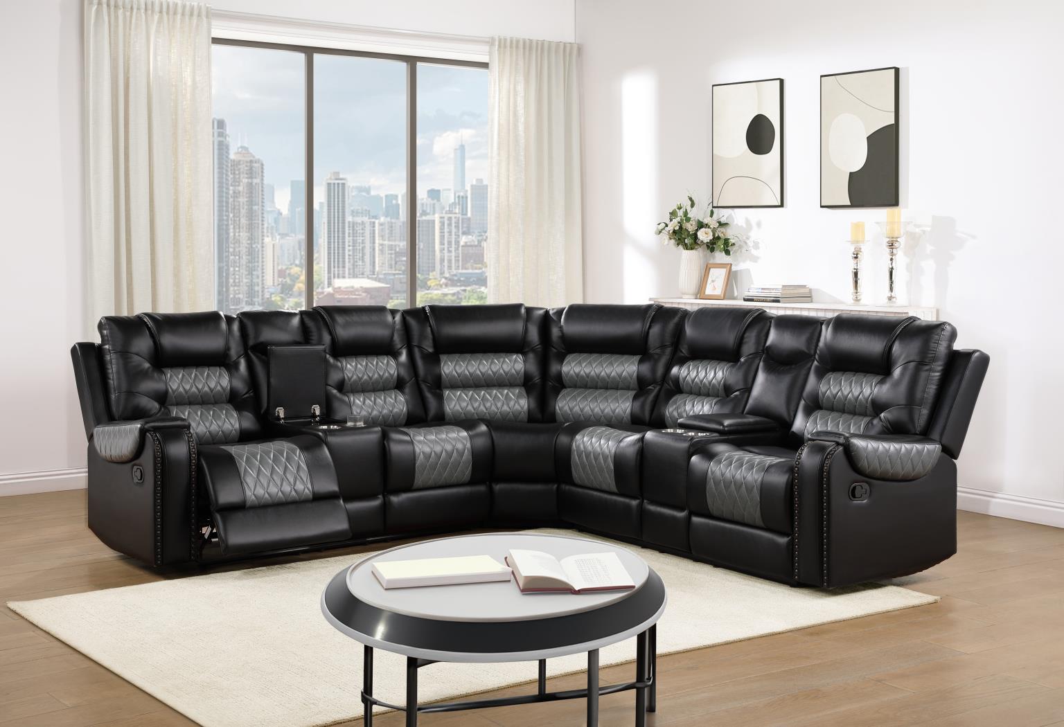 Black/Gray Motion 3 PC Sectional