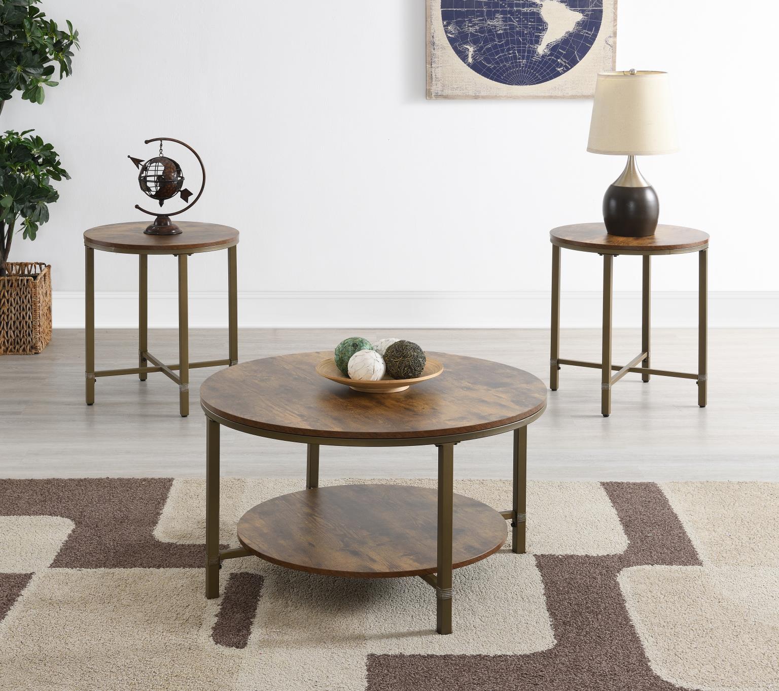 Round Coffee Table & 2 End Table