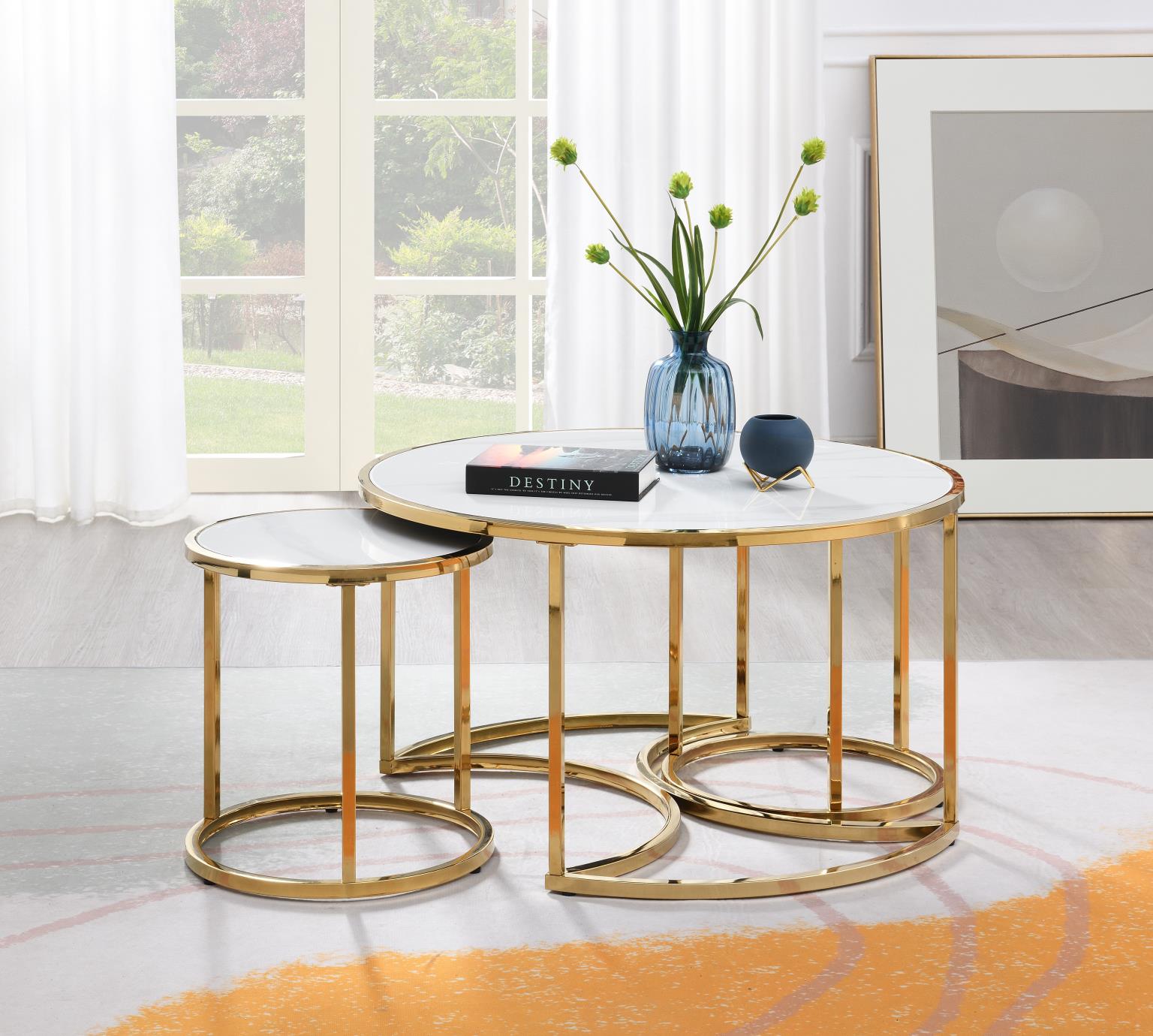 Gold Coffee Table & 2 End Table
