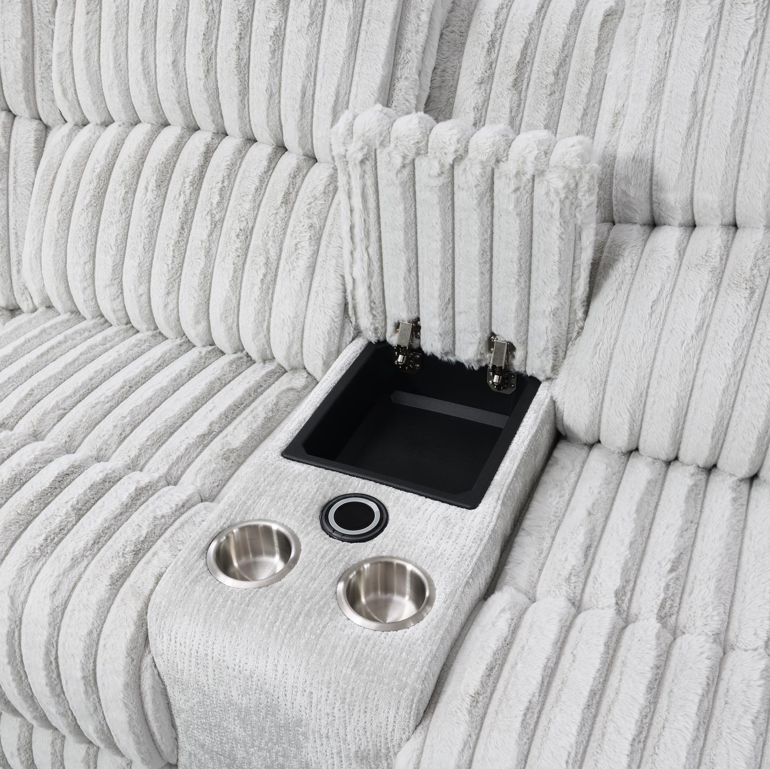Gray Corduroy Power 3 PC Sectional W/Bluetooth Speaker, and Wireless Charger — photo 3