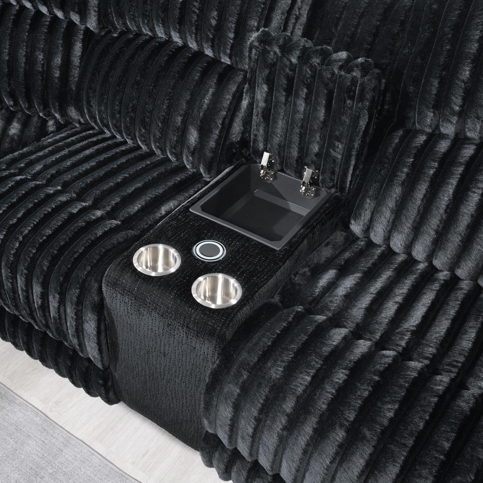 Black Corduroy Power 3 PC Sectional W/Bluetooth Speaker, and Wireless Charger — photo 5