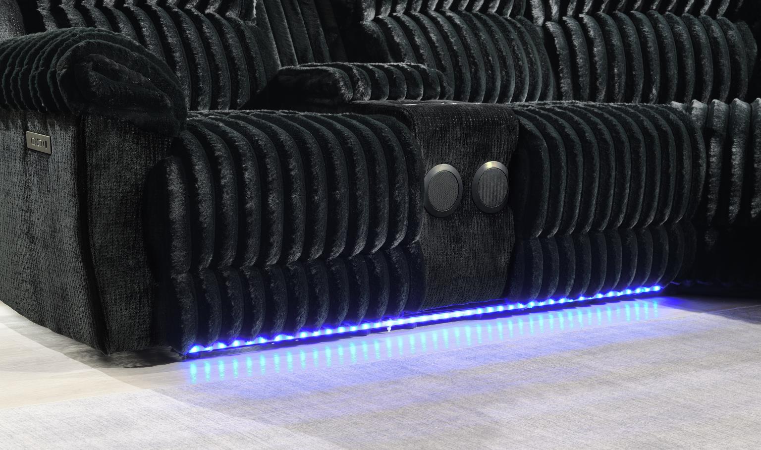 Black Corduroy Power 3 PC Sectional W/Bluetooth Speaker, and Wireless Charger — photo 3