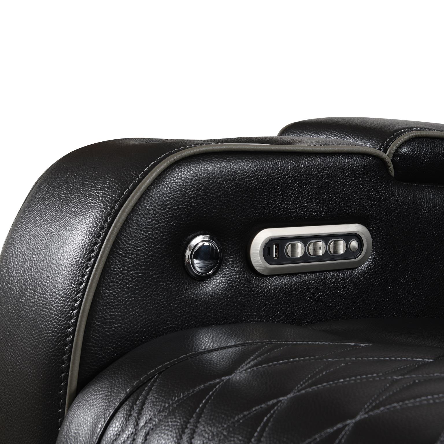 Black 3 PC Power LED Sectional, Power Headrest, Heat, Massage Wireless Charger, and USB — photo 3