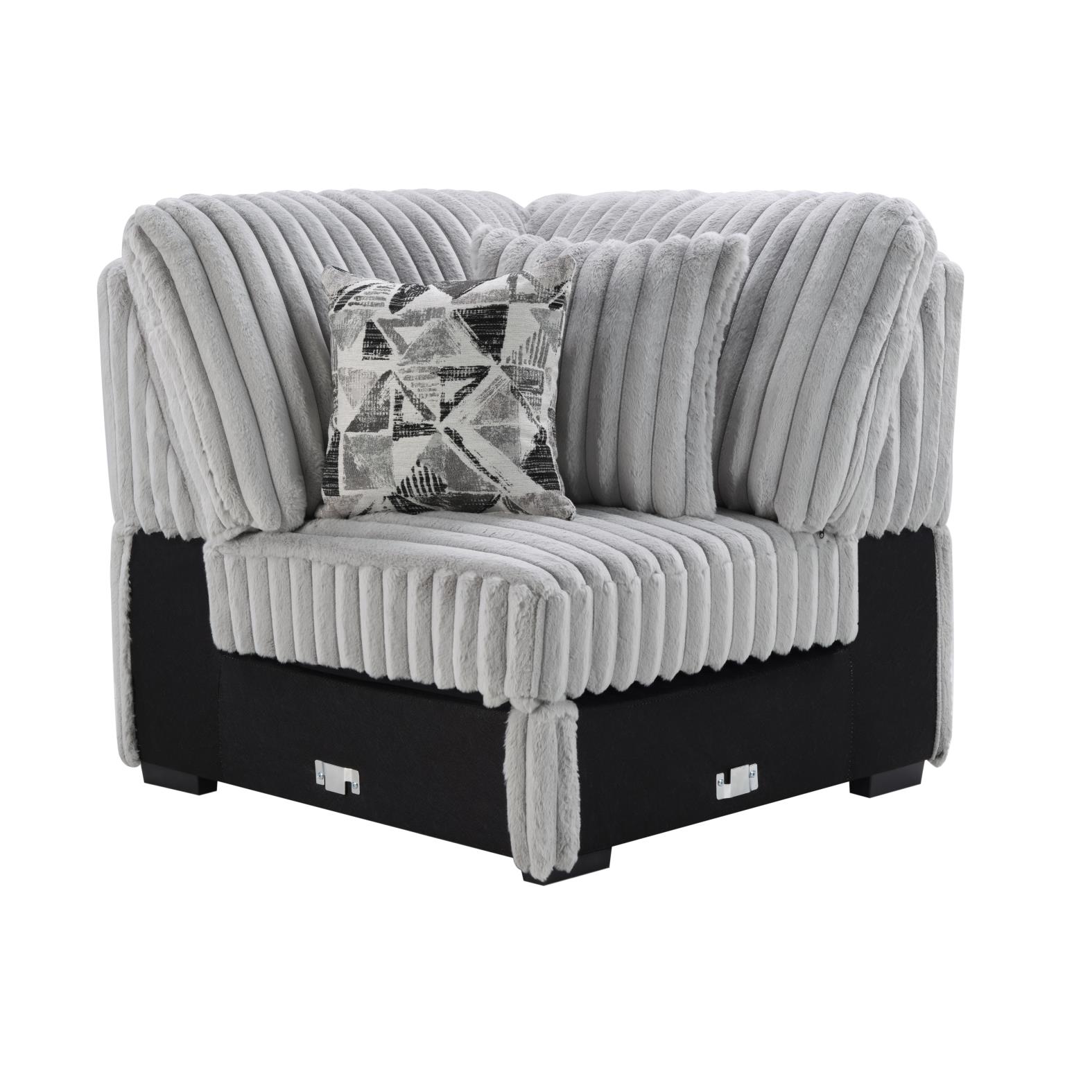 Gray Corduroy Power Reclining 4 PC Sectional W/2 Wireless Charger — photo 9
