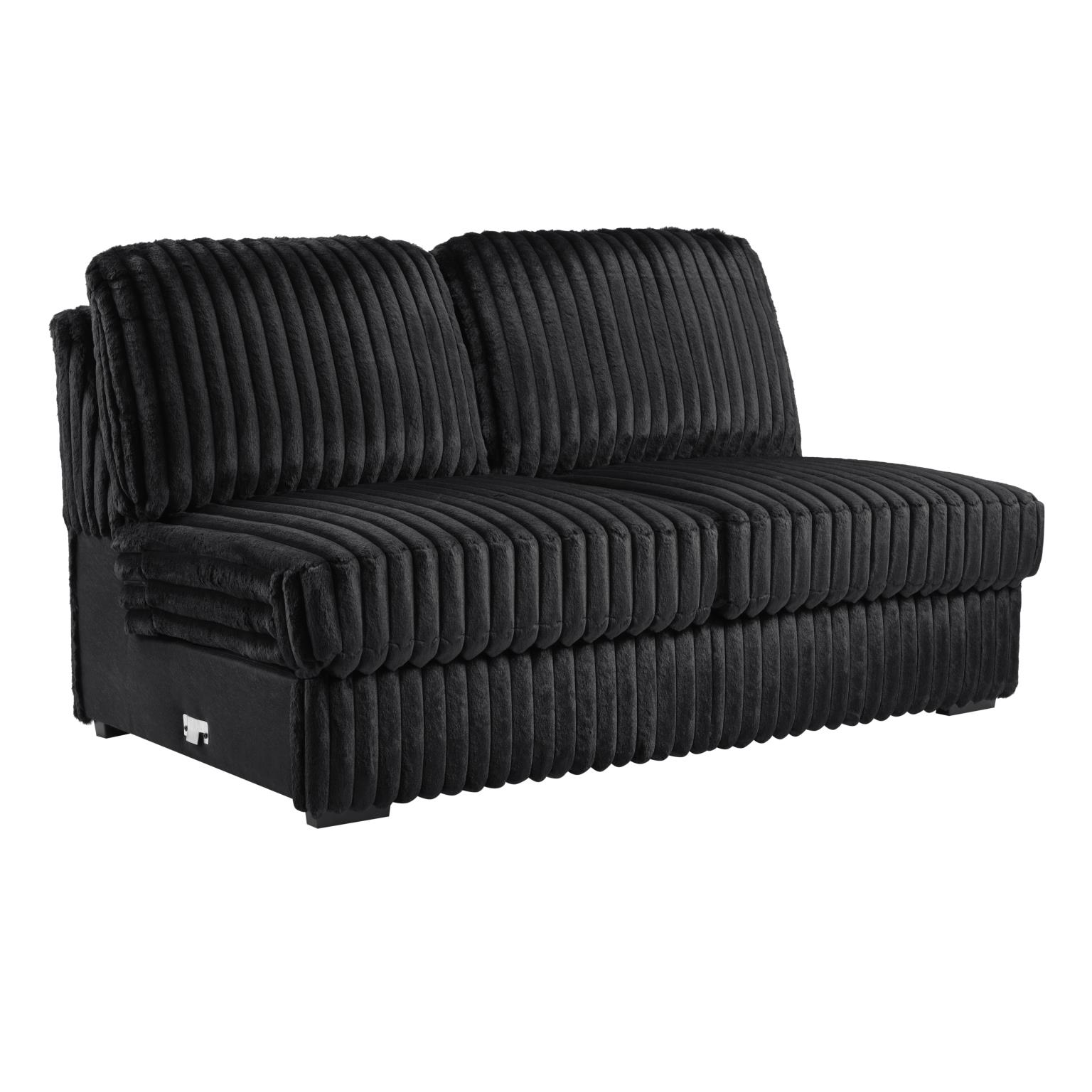 Black Corduroy Power Reclining 4 PC Sectional W/2 Wireless Charger — photo 3