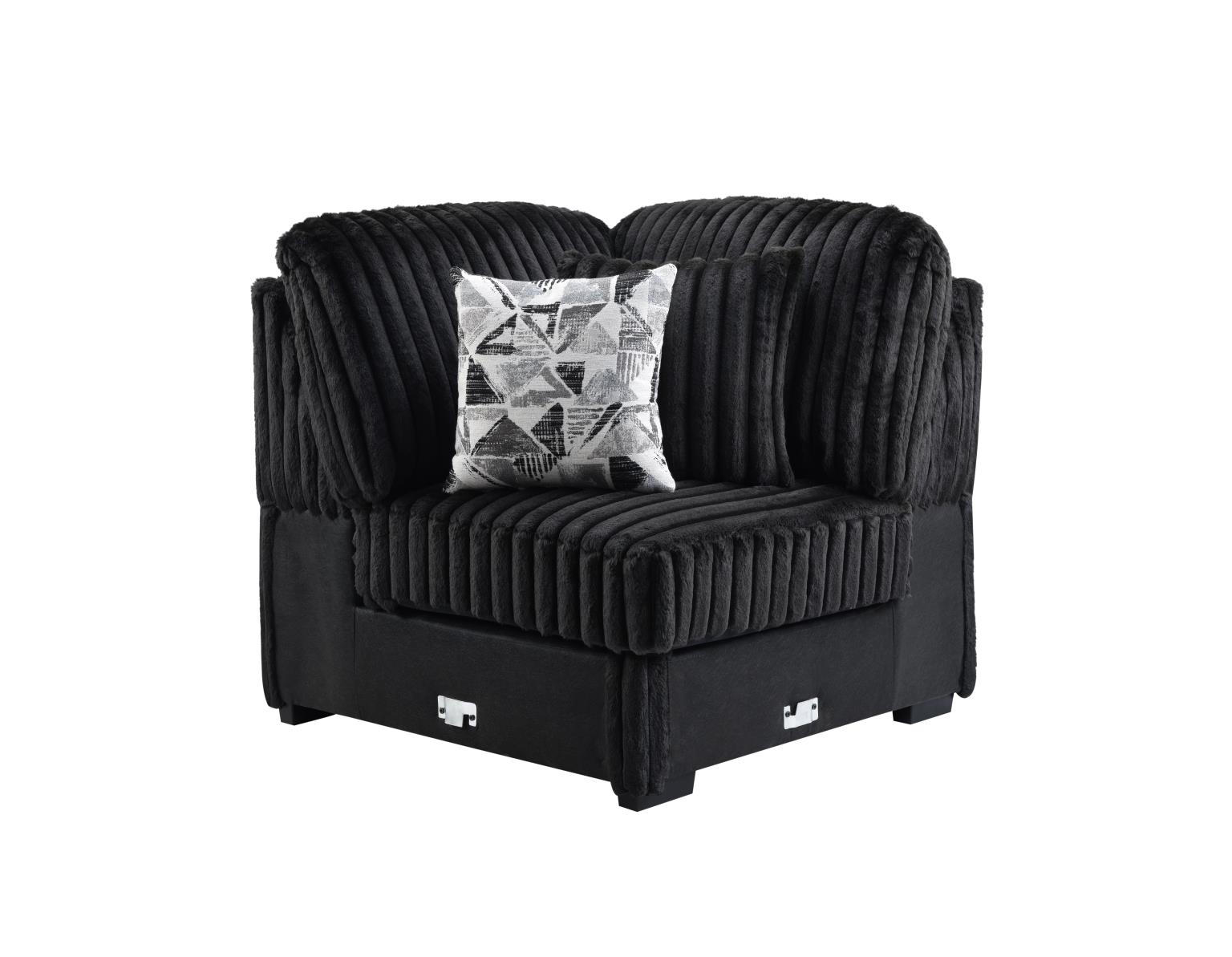 Black Corduroy Power Reclining 4 PC Sectional W/2 Wireless Charger — photo 5