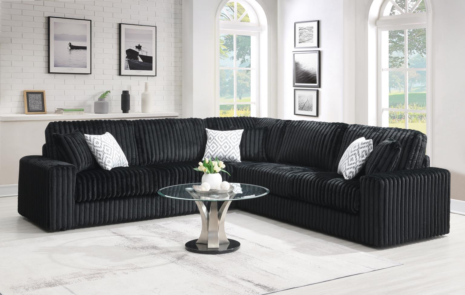 Black Corduroy 3 PC Sectional