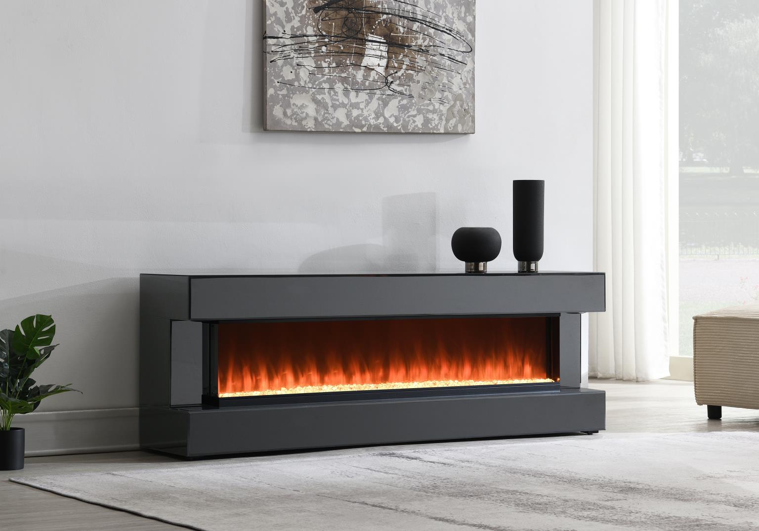 Gray Fireplace TV Stand W/Bluetooth Speaker