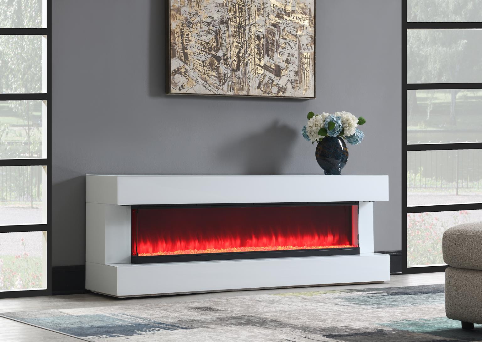 White Fireplace TV Stand W/Bluetooth Speaker