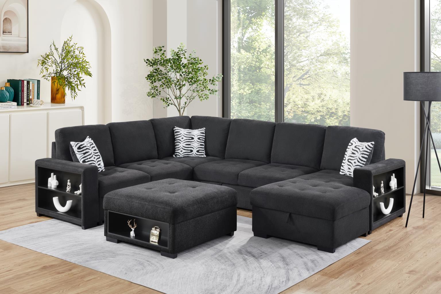 Black 3 PC Sectional W/USB (Type A+C)