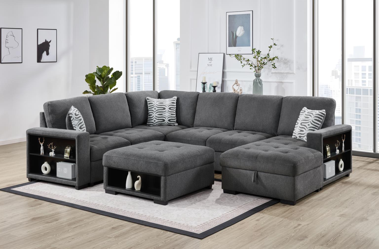 Gray 3 PC Sectional W/USB (Type A+C)